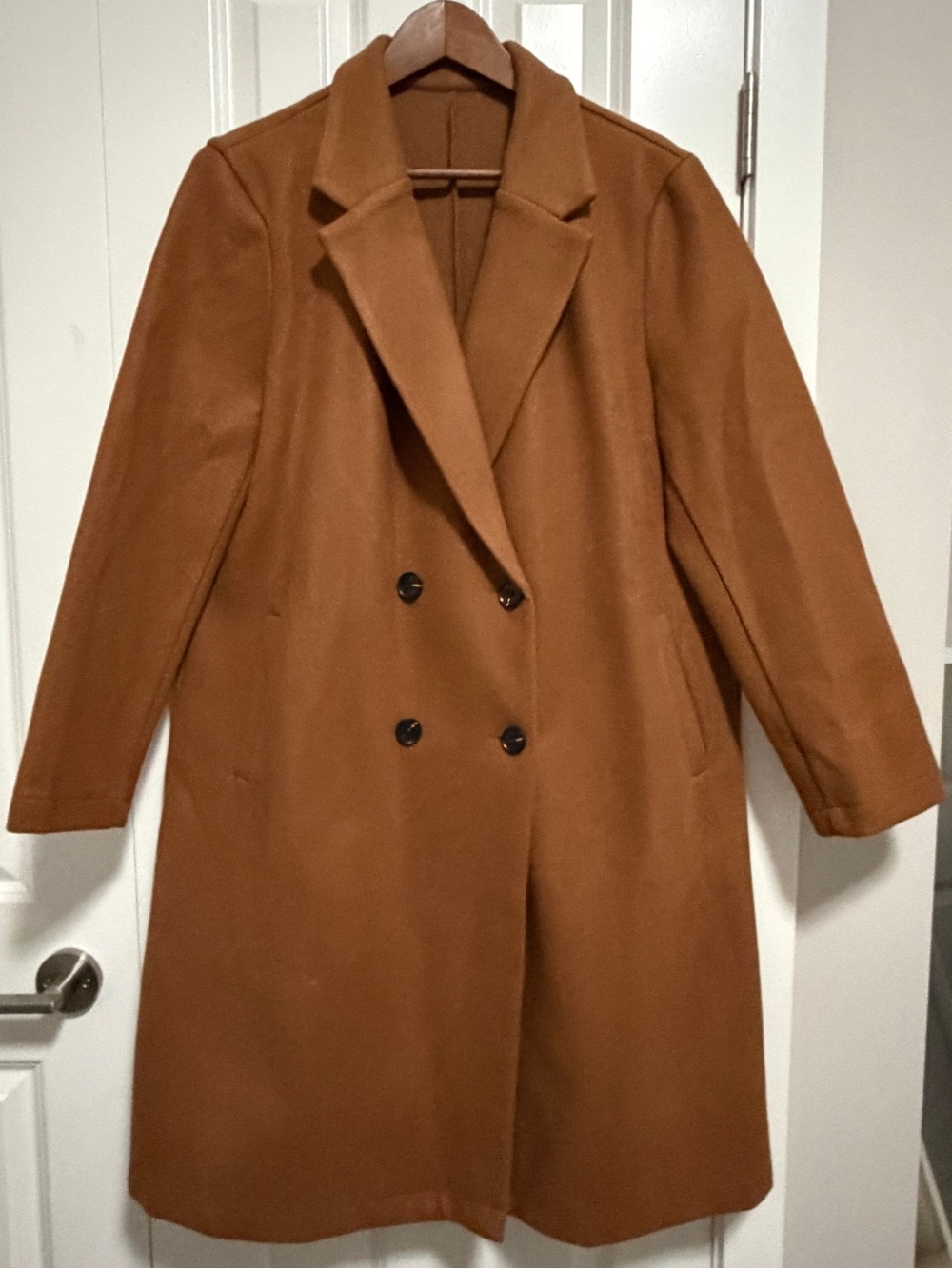 Emery Rose Women's Double-Breasted Pea Coat in Cognac Brown